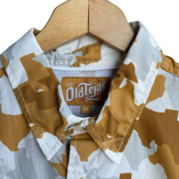 Old Tejas Camo Field Shirt Short Sleeve Pocket Vented Outdoor Texas Orange Sz M - Picture 3 of 3